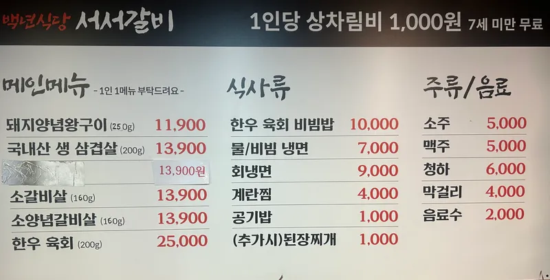 Baeknyeon Sikdang Seoseo Galbi Sinpo Branch
